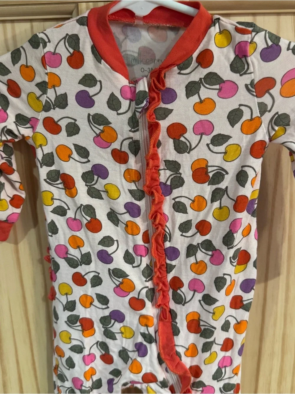 Milkberry Bamboo Fruit Cherry-Print Footed Pajama One-Piece Ruffle 0-3 months